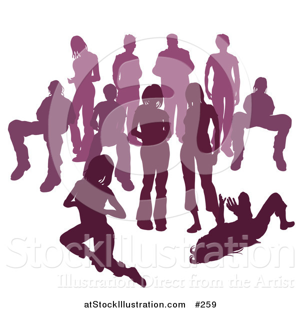 Vector Illustration of a Crowd of Purple Silhouetted People