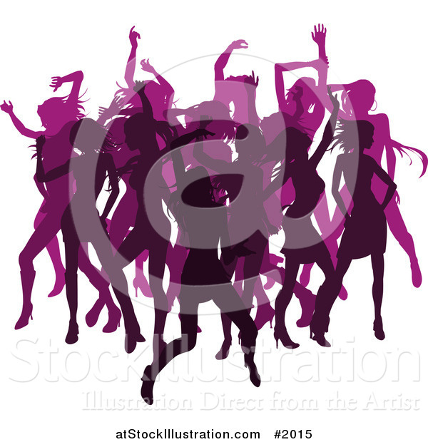 Vector Illustration of a Crowd of Silhouetted Pink Female Dancers