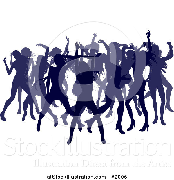 Vector Illustration of a Crowd of Silhouetted Purple Female Dancers