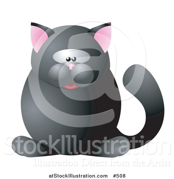 Vector Illustration of a Cute Black Cat with Pink Ears