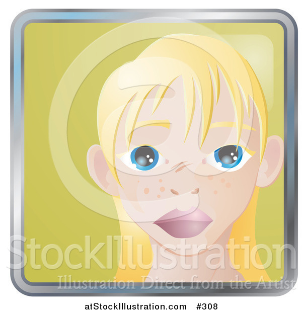 Vector Illustration of a Cute Blond Girl with Big Blue Eyes and Freckles