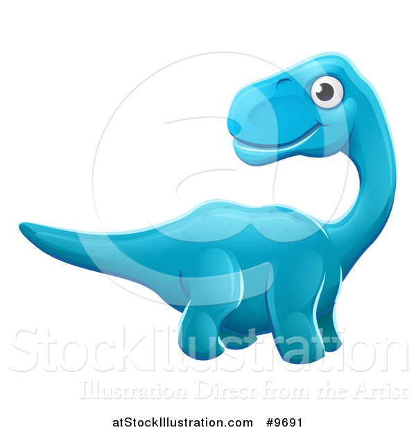 Vector Illustration of a Cute Blue Apatosaurus Dinosaur