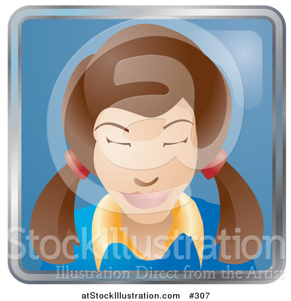 Vector Illustration of a Cute Brunette Woman with Her Hair in Pig Tails