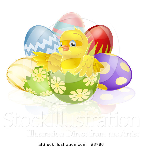 Vector Illustration of a Cute Chick in a Cracked Easter Egg