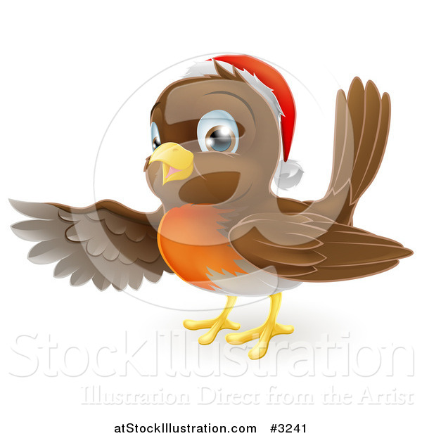 Vector Illustration of a Cute Christmas Robin Pointing with a Wing