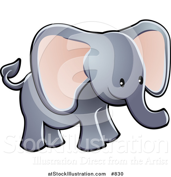 Vector Illustration of a Cute Gray Elephant with Big Pink Ears and a Short Trunk