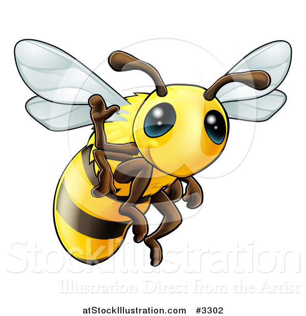 Vector Illustration of a Cute Happy Waving Bee