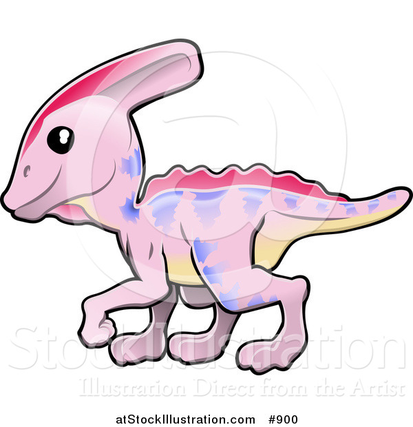 Vector Illustration of a Cute Pink Dinosaur with Purple Markings and a Yellow Belly