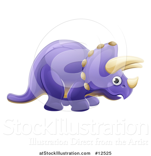 Vector Illustration of a Cute Purple Triceratops Dino Facing Right