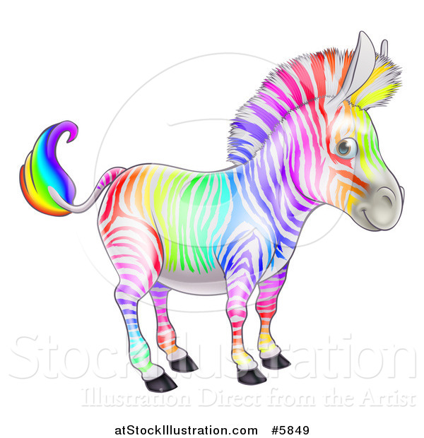 Vector Illustration of a Cute Rainbow Striped Zebra