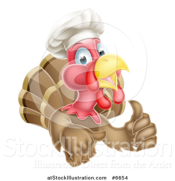 Vector Illustration of a Cute Turkey Bird Chef Giving a Thumb up