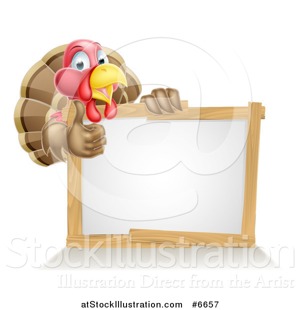 Vector Illustration of a Cute Turkey Bird Giving a Thumb up Around a Sign