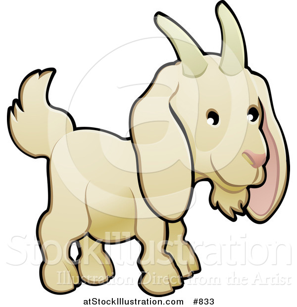 Vector Illustration of a Cute White Goat with Horns on His Head