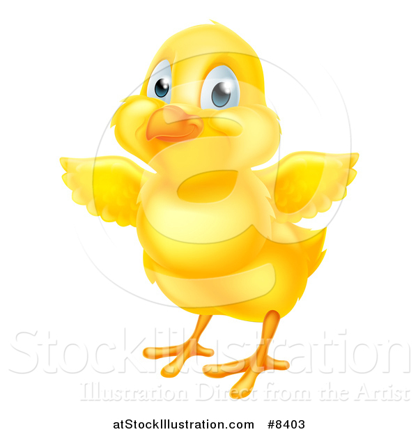 Vector Illustration of a Cute Yellow Easter Chick Facing Slightly Left and Flapping Its Wings