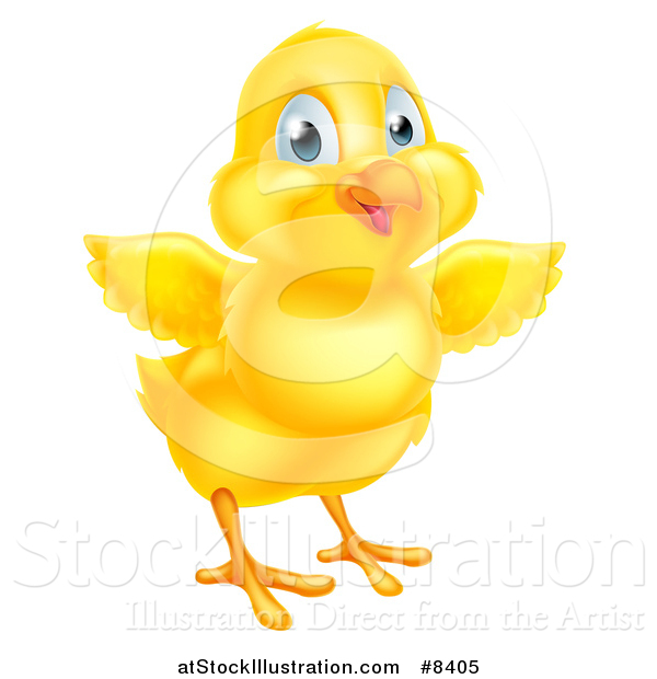 Vector Illustration of a Cute Yellow Easter Chick Facing Slightly Right and Flapping Its Wings