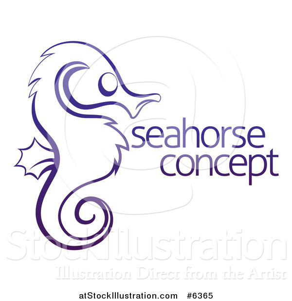 Vector Illustration of a Dark Blue Sketched Seahorse in Profile, with Sample Text