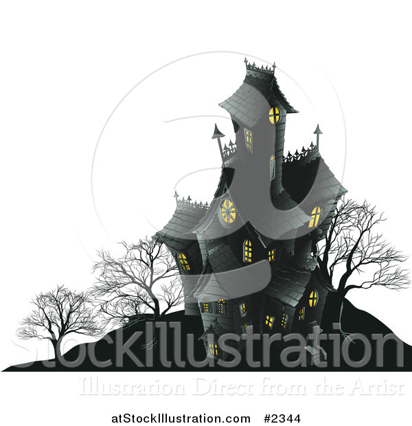 Vector Illustration of a Dark Halloween Haunted Mansion on a Hill