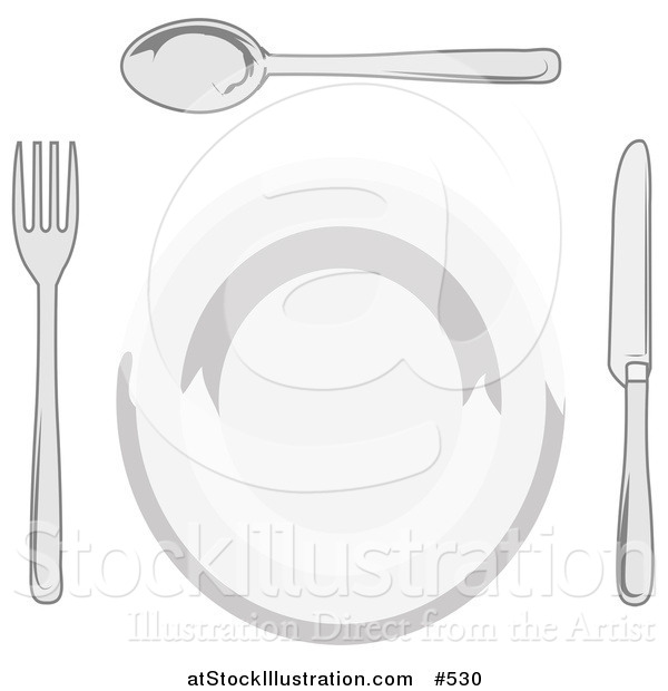 Vector Illustration of a Dinner Plate, Fork, Spoon and Butter Knife