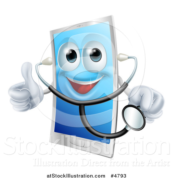 Vector Illustration of a Doctor Smart Phone Wearing a Stethoscope and Holding a Thumb up