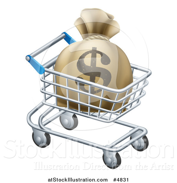 Vector Illustration of a Dollar Money Bag in a Shopping Cart