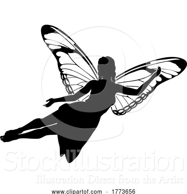 Vector Illustration of a Fairy in Silhouette with Butterfly Wings