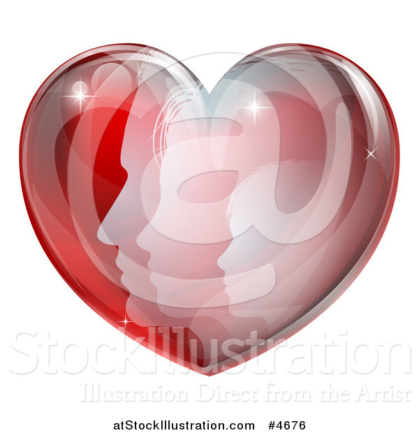 Vector Illustration of a Family in a Reflective Red Heart