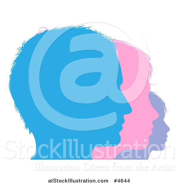 Vector Illustration of a Family in Blue Pink and Purple Silhouetted Face Profile