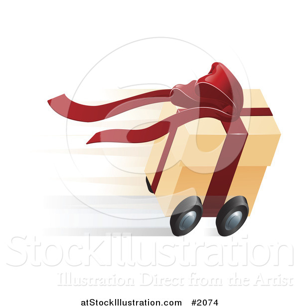 Vector Illustration of a Fast Gift Box on Wheels