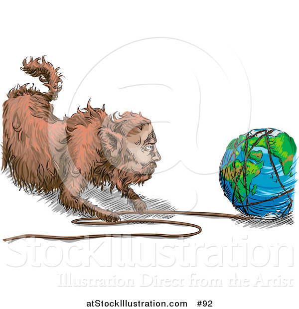 Vector Illustration of a Fat Cat Pulling String off of the World