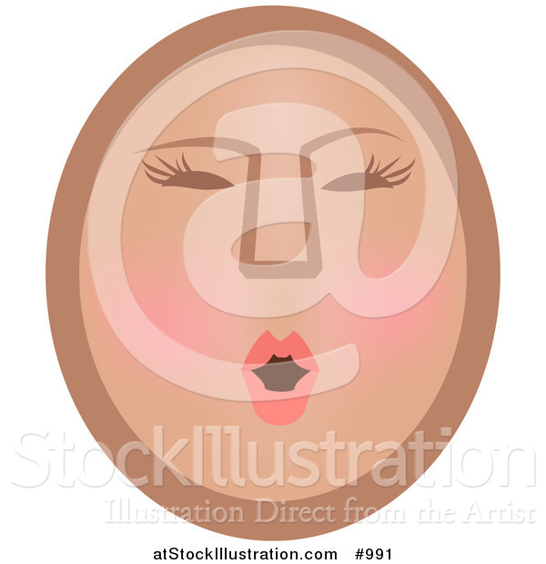 Vector Illustration of a Female Emoticon Blushing - Tan Version
