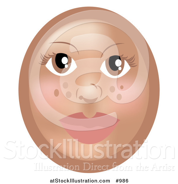 Vector Illustration of a Female Emoticon with Freckles - Tan Version