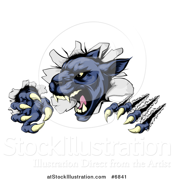 Vector Illustration of a Fierce Black Panther Shredding Through a Wall