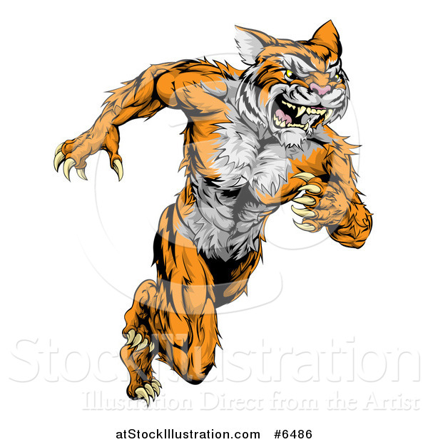 Vector Illustration of a Fierce Muscular Running Tiger Man Mascot