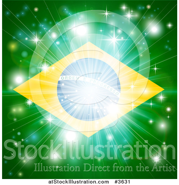 Vector Illustration of a Firework Burst over a Brazil Flag