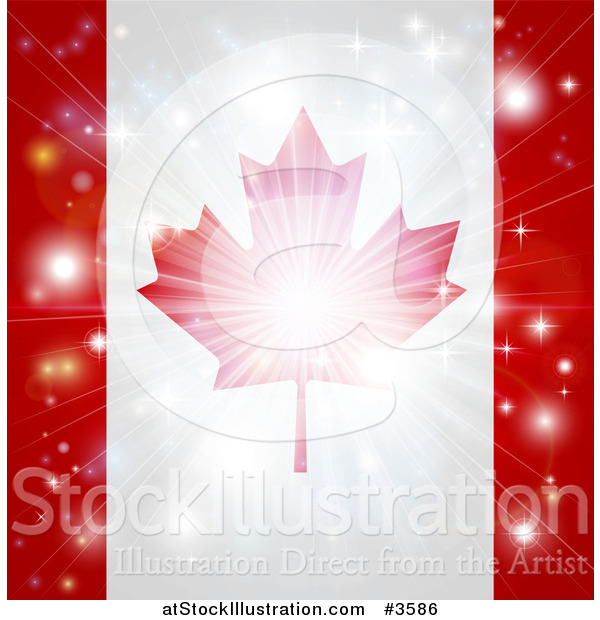 Vector Illustration of a Firework Burst over a Canadian Flag