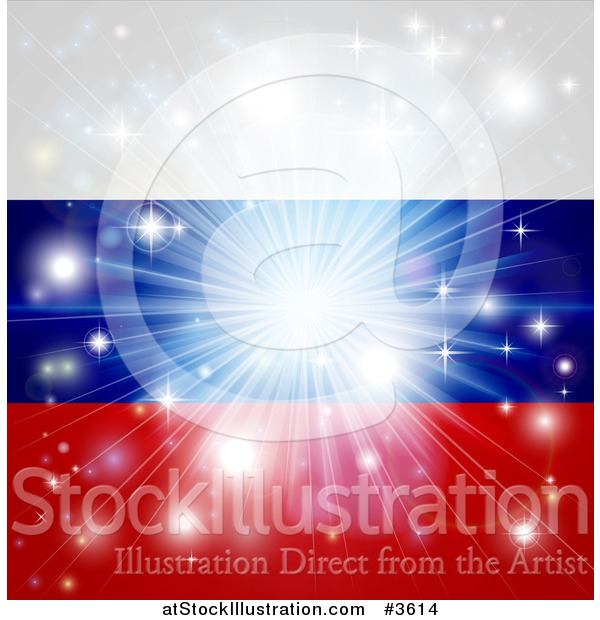 Vector Illustration of a Firework Burst over a Russian Flag