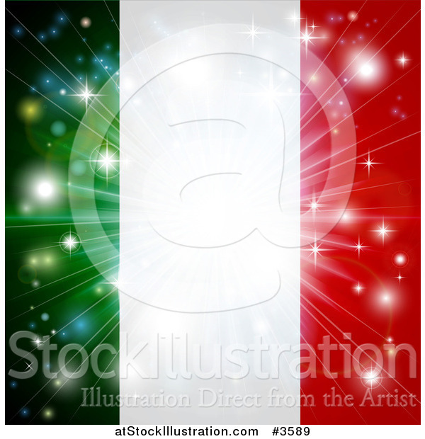 Vector Illustration of a Firework Burst over an Italian Flag