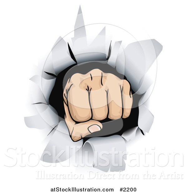 Vector Illustration of a Fist Punching Through Paper
