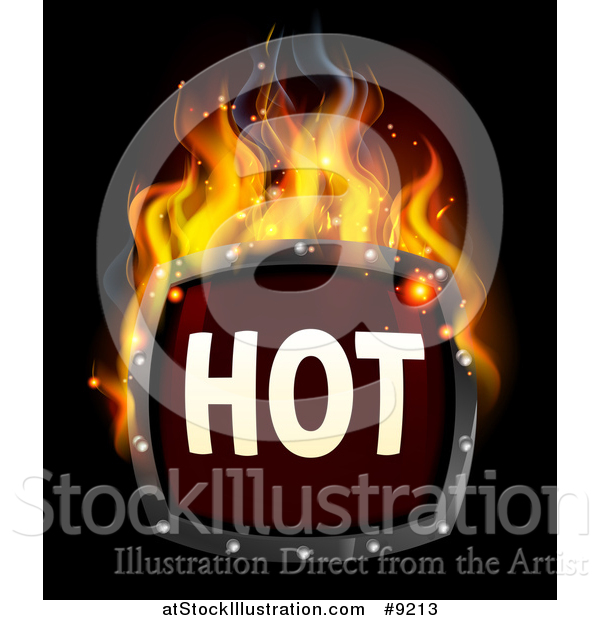 Vector Illustration of a Flaming Hot Fire Sign on Black
