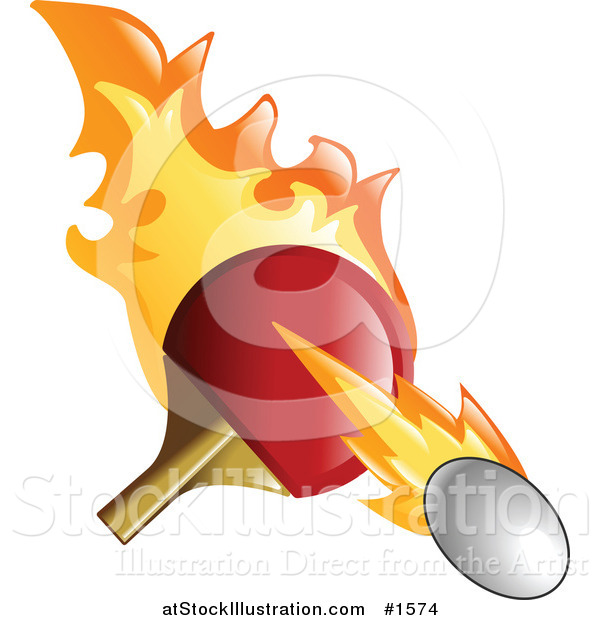 Vector Illustration of a Flaming Pink Pong Paddle Whacking a Ball