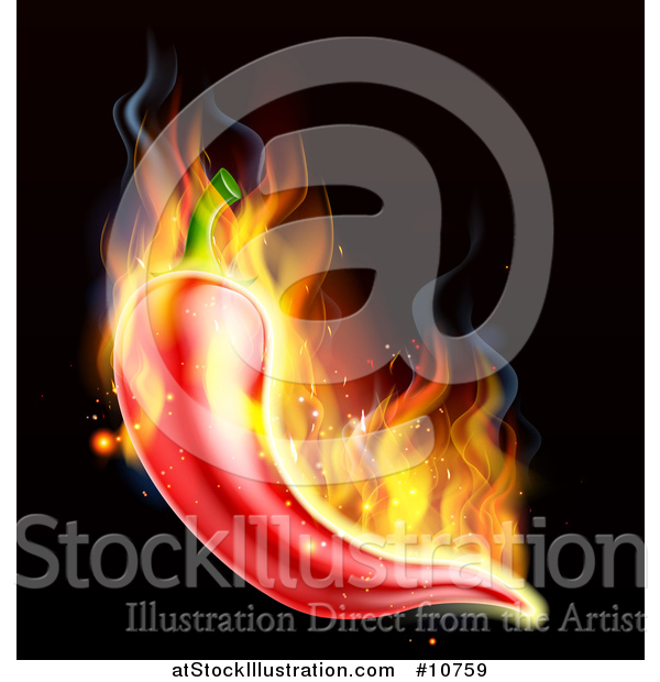 Vector Illustration of a Flaming Red Chile Pepper over Black