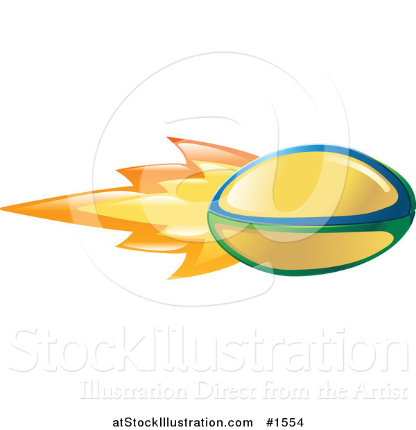 Vector Illustration of a Flaming Yellow Rugby Ball Flying past