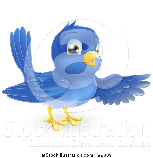 Vector Illustration of a Friendly Bluebird Presenting or Pointing with a Wing
