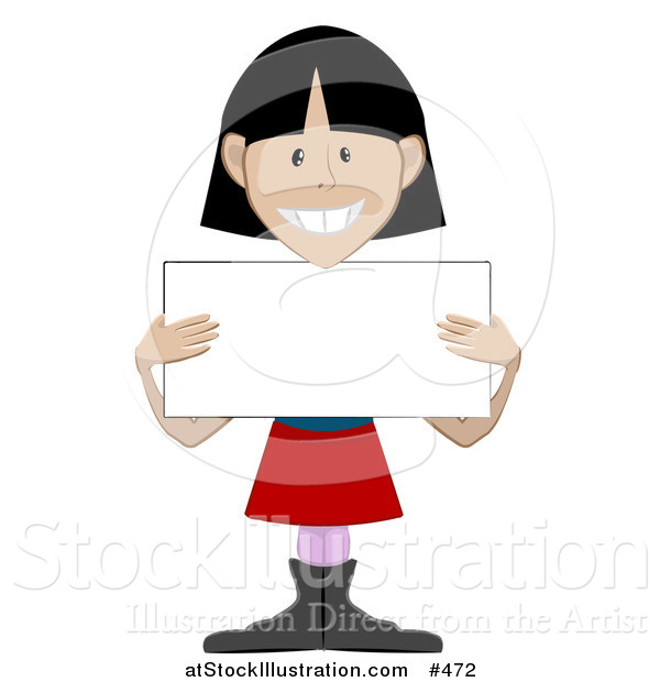 Vector Illustration of a Friendly Girl Holding a Blank Placard Sign