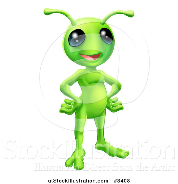 Vector Illustration of a Friendly Green Alien with Its Hands on Its Hips