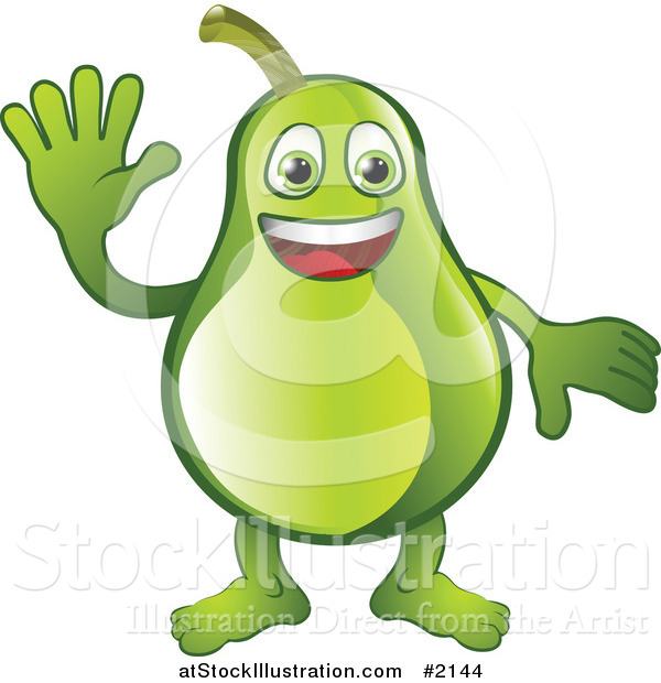 Vector Illustration of a Friendly Pear Character Waving