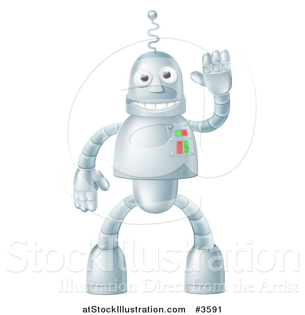Vector Illustration of a Friendly Waving Robot Mascot