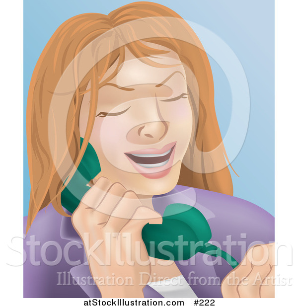 Vector Illustration of a Friendly Woman Making a Long Distance Call on a Landline Telephone