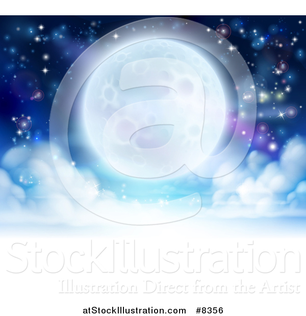 Vector Illustration of a Full Moon Glowing in a Night Sky over a Layer of Clouds