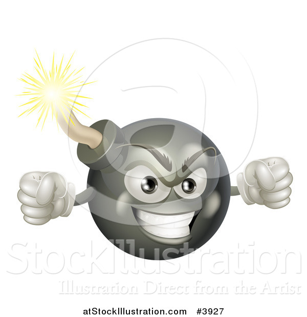 Vector Illustration of a Furious Bomb Mascot Holding up Fists